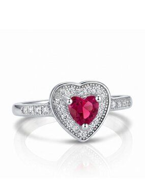 Heart Halo Ring, Size 7 Valentines Gift Red Ruby Gemstone